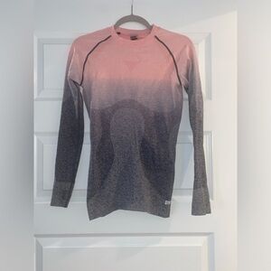 Gymshark Women’s Pink and Gray ombré Long Sleeve Top - Medium